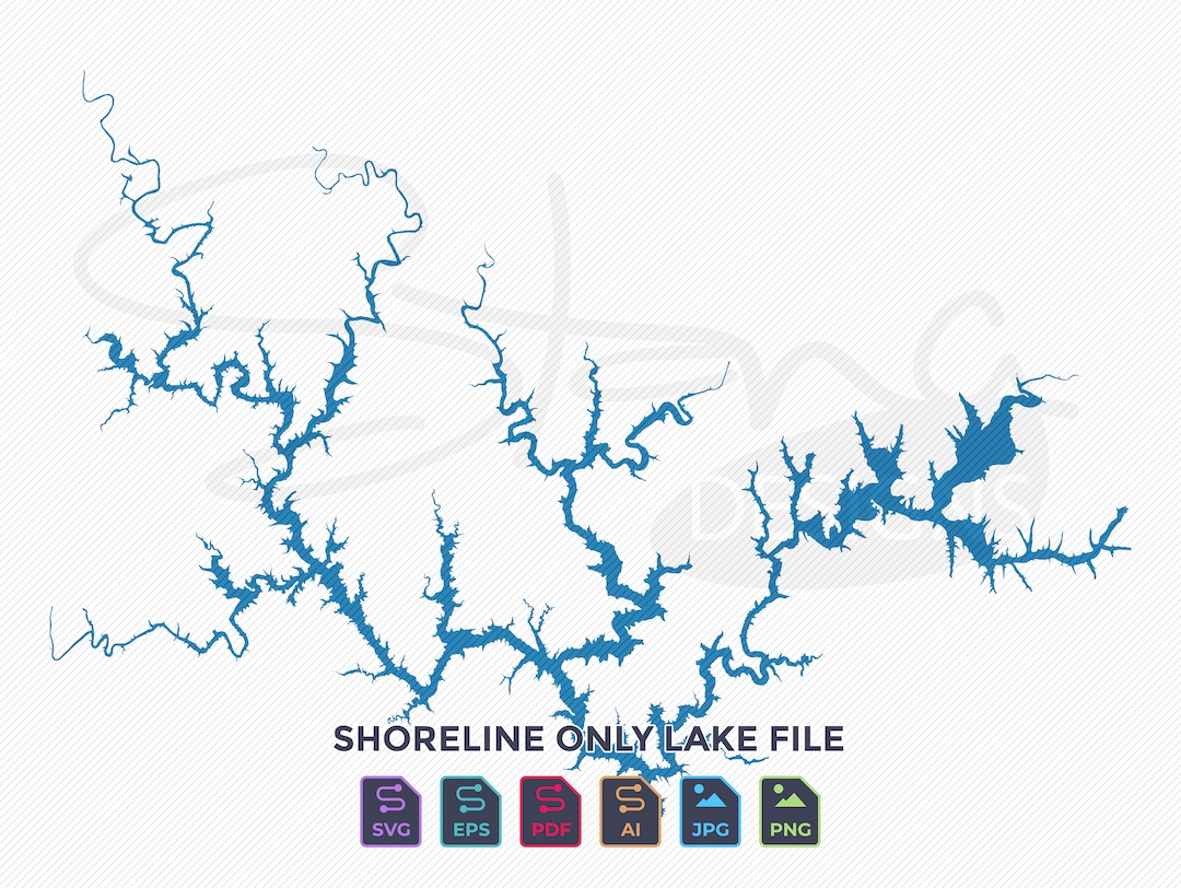 Lewis Smith Lake AL Shoreline Only Map Single Layer Svg Etsy