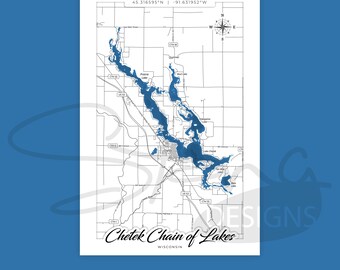Chetek Chain of Lake WI 16x24 Topographical Map | Print Ready Wall Decor | Multiple Layers | svg pdf ai eps png jpg g-code