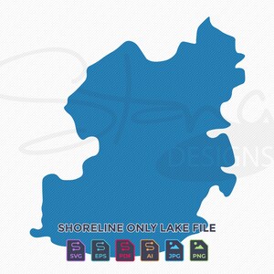 May include: A blue shoreline-only lake file. The file is available in SVG, EPS, PDF, AI, JPG, and PNG formats.