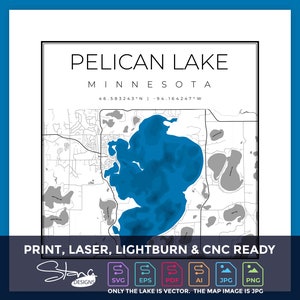 Pelican Lake in de buurt van Breezy Point MN Topografische kaart | Print Ready Wall Decor Meerdere lagen | svg pdf ai eps png jpg g-code
