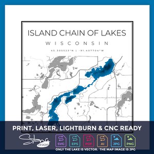 Island Chain of Lakes Topographical Map | Print Ready Wall Decor | Multiple Layers | svg pdf ai eps png jpg g-code