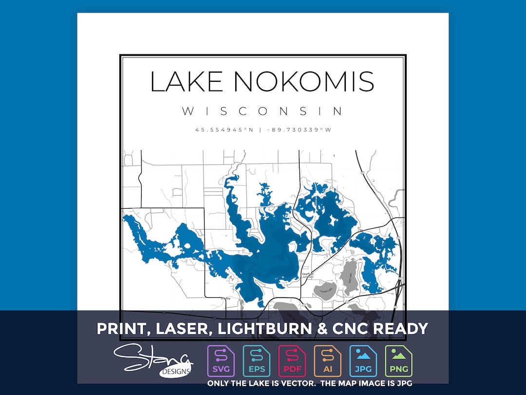 Lake Nokomis WI Topographical Map Print Ready Wall Decor Multiple