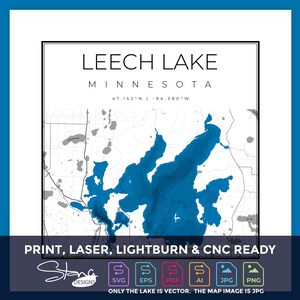 Leech Lake MN Topografische Kaart | Print Ready Wall Decor Meerdere lagen | svg pdf ai eps png jpg g-code