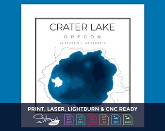 Crater Lake OR Topographical Map | Print Ready Wall Decor | Multiple Layers | svg pdf ai eps png jpg