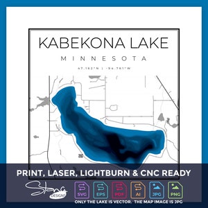 Kabekona Lake MN Topografische kaart | Print Ready Wanddecoratie | Meerdere lagen | svg pdf ai eps png jpg g-code