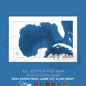Gulf of Mexico High Detail 24x16 Topographical Map | Multiple Layers | svg pdf ai eps png jpg g-code