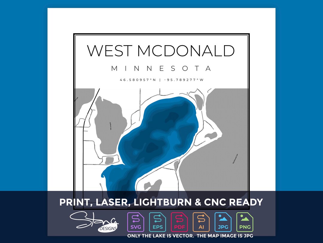 West Mcdonald Lake, MN Topographical Map Print Ready Wall Decor