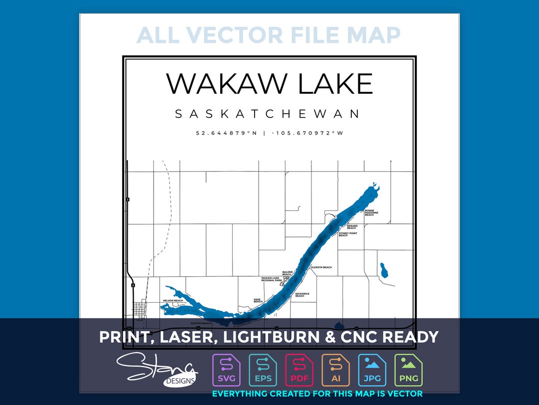 Wakaw Lake SK Topographical Map Print Ready Wall Decor Multiple Layers