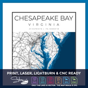 Chesapeake Bay Topografische Kaart | Print Ready Wanddecoratie | Meerdere lagen | svg pdf ai eps png jpg g-code