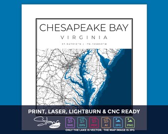 Chesapeake Bay Topographical Map | Print Ready Wall Decor | Multiple Layers | svg pdf ai eps png jpg g-code