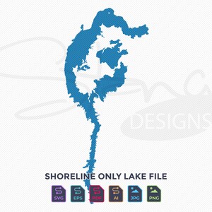 Karta över kustlinjen i Rye Patch, Pitt Taylor Reservoir, Nevada | Enkelt lager | svg pdf ai eps png jpg | Cricut Glowforge Laser