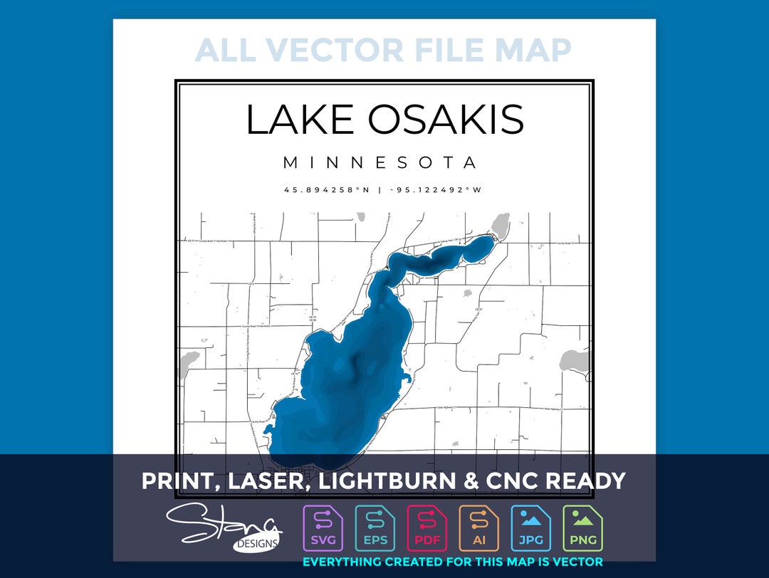 Lake Osakis MN Topographical Map Print Ready Wall Decor Multiple Layers
