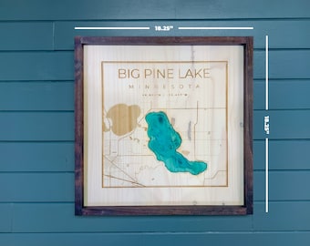 CUSTOM MADE 19x19 Rustic Wood 3D Topographical Lake Map/Sign