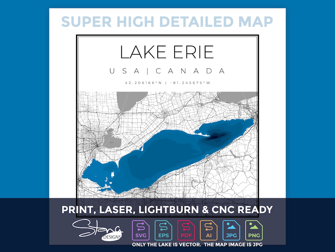 Lake Erie SUPER HIGH DETAIL Topographical Map Print Ready Wall Decor 5