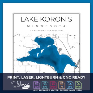 Lake Koronis MN Topographical Map | Print Ready Wall Decor | Multiple Layers | svg pdf ai eps png jpg