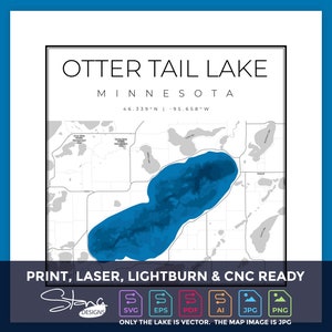 Otter Tail Lake MN Topografische Kaart | Print Ready Wall Decor Meerdere lagen | svg pdf ai eps png jpg g-code