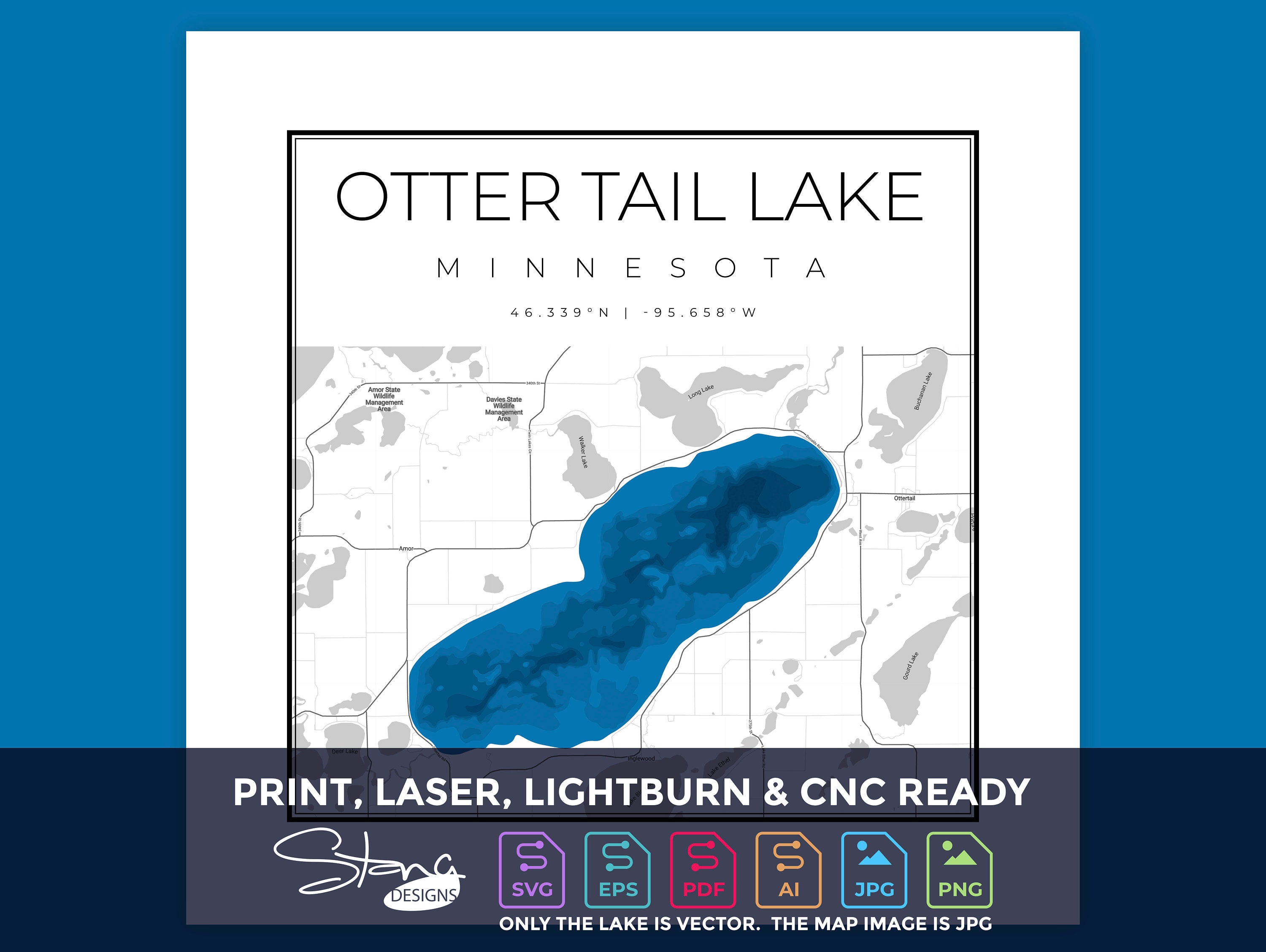 Otter Tail Lake MN Topographical Map Print Ready Wall Decor Etsy UK
