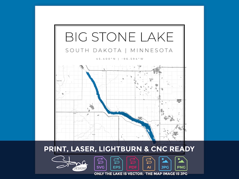 Big Stone Lake MN SD Topographical Map Print Ready Wall Etsy