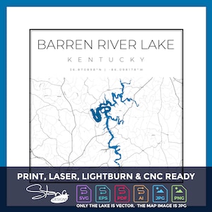 Barren River Lake KY Topographical Map | Print Ready Wall Decor | Multiple Layers | svg pdf ai eps png jpg g-code