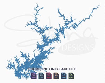 Lake Lanier GA SHORELINE Shoreline Only Map | Single Layer | svg pdf ai eps png jpg | Cricut Glowforge Laser