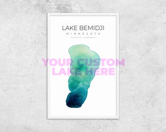 Framed Photo Paper CUSTOM MADE Watercolor Lake Shoreline Print