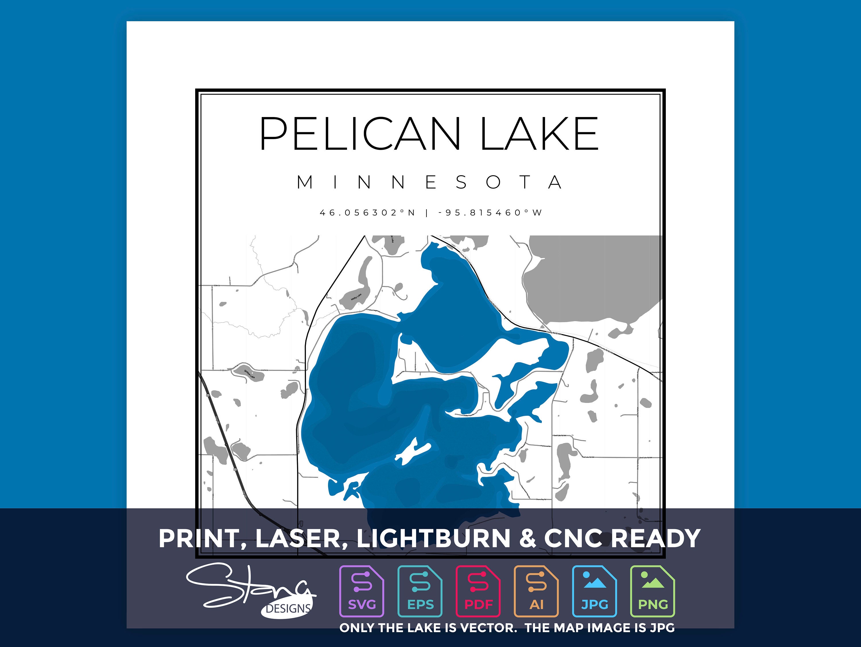 Pelican Lake Ashby MN Topographical Map Print Ready Wall Etsy