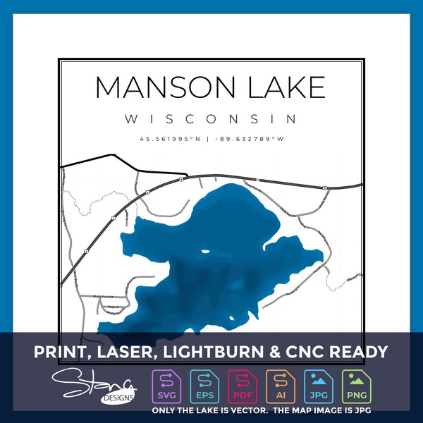 Lake Manson Map Svg Etsy