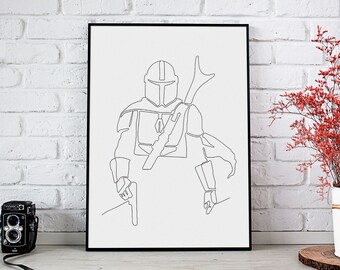 Mando | Baby Yoda | Star Wars | Mandalorian | Lineart | One-Line | Line Art | Illustration | Minimalist