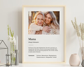 mom posters | Gift Mother's Day | Definition | Thanks | Individual | Personal | Photo | printed | pressure | Minimalist | Lexicon | Duden