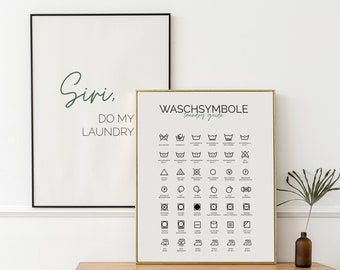 Laundry Poster Set | Washing symbols | Laundry Guide | Mural | Laundry room | Instructions | Care | Decoration | Print | Gift | Household