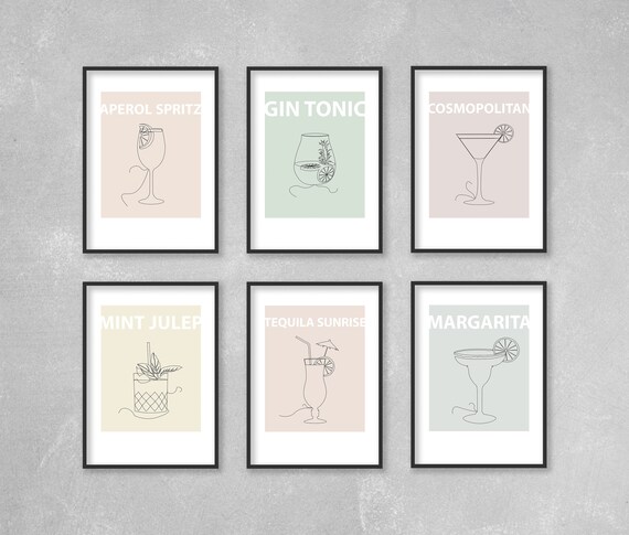 Cocktail Poster | Drink | Bar Decor | Wanddekoration | One-Line | Line Art | One Line | Linien Zeichnung | Wandbild