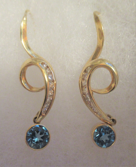 Custom-Made Blue Topaz and Diamond Dangle Earrings