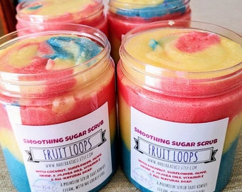 FRUIT LOOPS SCRUB, Fruit Loops Soap, Foaming Sugar Scrub, Sugar Scrub Fruit Loops, Body Polish, Sugar Scrub Gift Set, Foamy Body Scrub, 6 oz