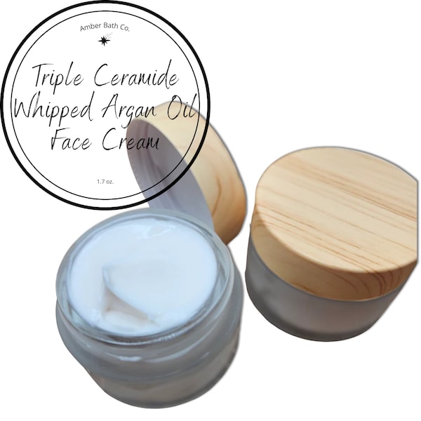 Triple Ceramide Argan Oil Face Cream, Whipped Facial Moisturizer. Vitamins E, A, Collagen, Peptides, Coconut Oil ++. Hydrating Wrinkle Cream