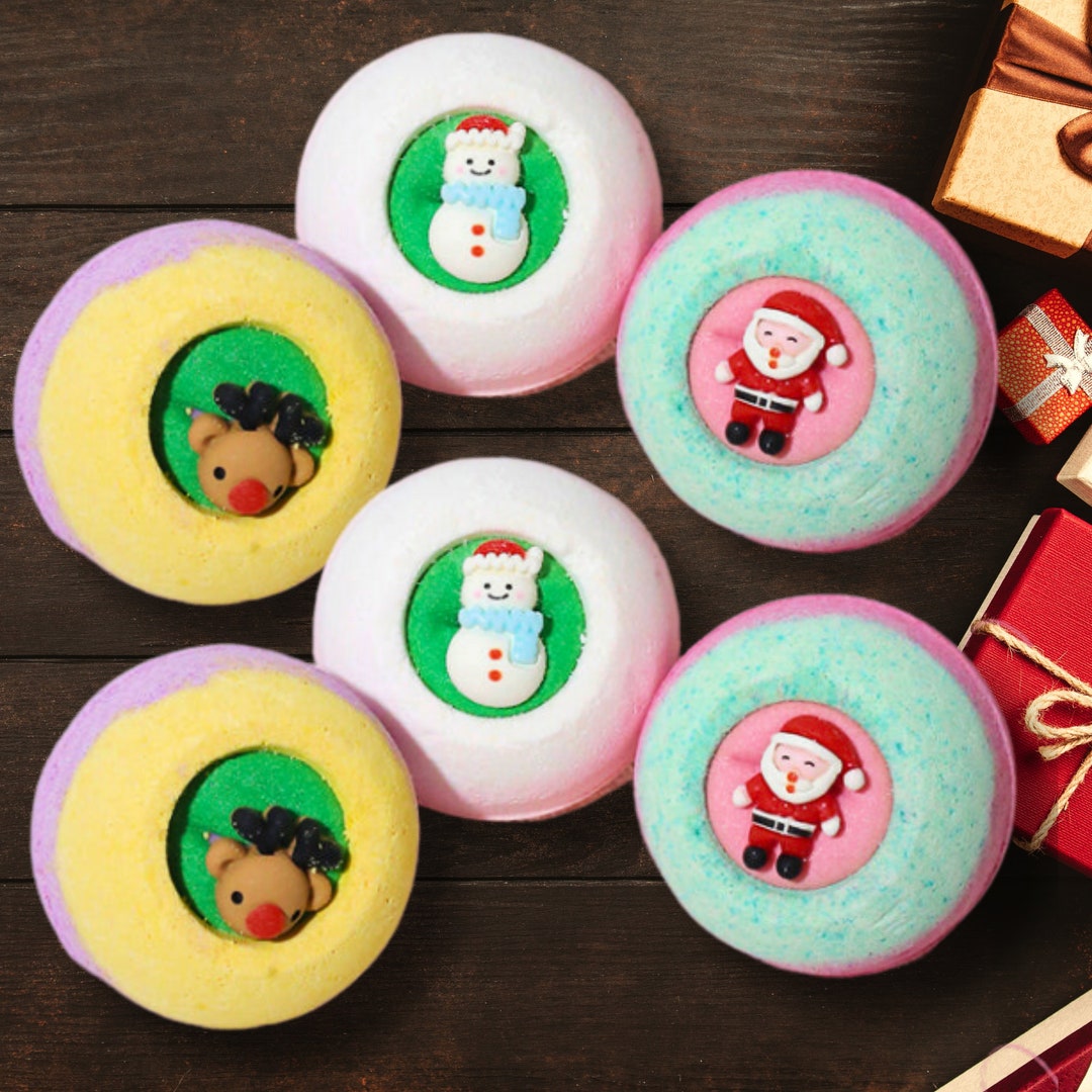 3 Christmas Bath Bombs Holiday Bath Bomb Gift Set With Toy Etsy