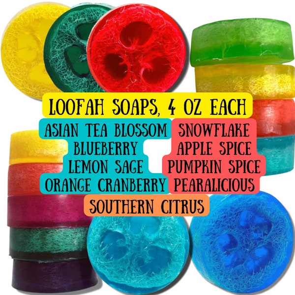 4 oz Loofah Scrub Soap, Loofah Body Scrub, Gift For Her, Favors Dry Skin, Fruity Scents, Scrubby Self Care Luffa