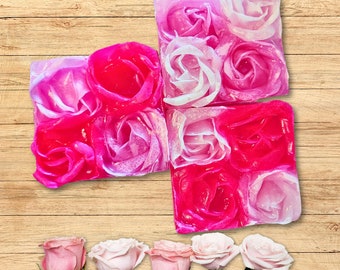 Rose Soap, 5 oz. Petal Soap Bars, Spa Gift, Eczema Dry Sensitive, birthday gift, wedding bridal shower favor, Handmade Artisan Natural soap