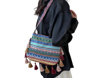 Handmade Boho Crossbody Bag: Ethnic Style with Tassels