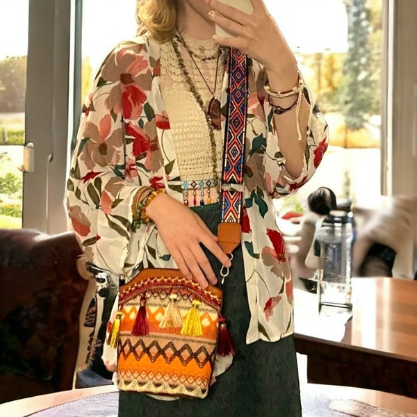 New Bohemian Crossbody Bag With Tassels, Shoulder Bucket Bag For Women, Multicolor (As in the photos)