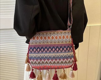 Bohemian Crossbody Bag with Tassels: Multicolor Shoulder Bag