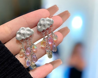 Sterling Silver Cloud Raindrop Earrings: Resin Dangle Earrings