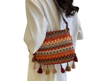 Bohemian Crossbody Bag With Tassels, Multicolor (As in the photos)