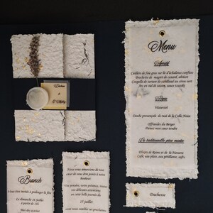 Ensemble invitations mariage, brunch, menu et marque place