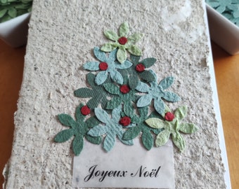 Pretty handcrafted Christmas card in entirely handmade paper, original and unique