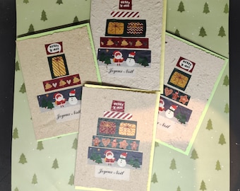 4 original handmade paper Christmas cards