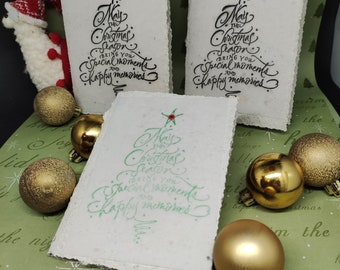 4 original handmade paper Christmas cards