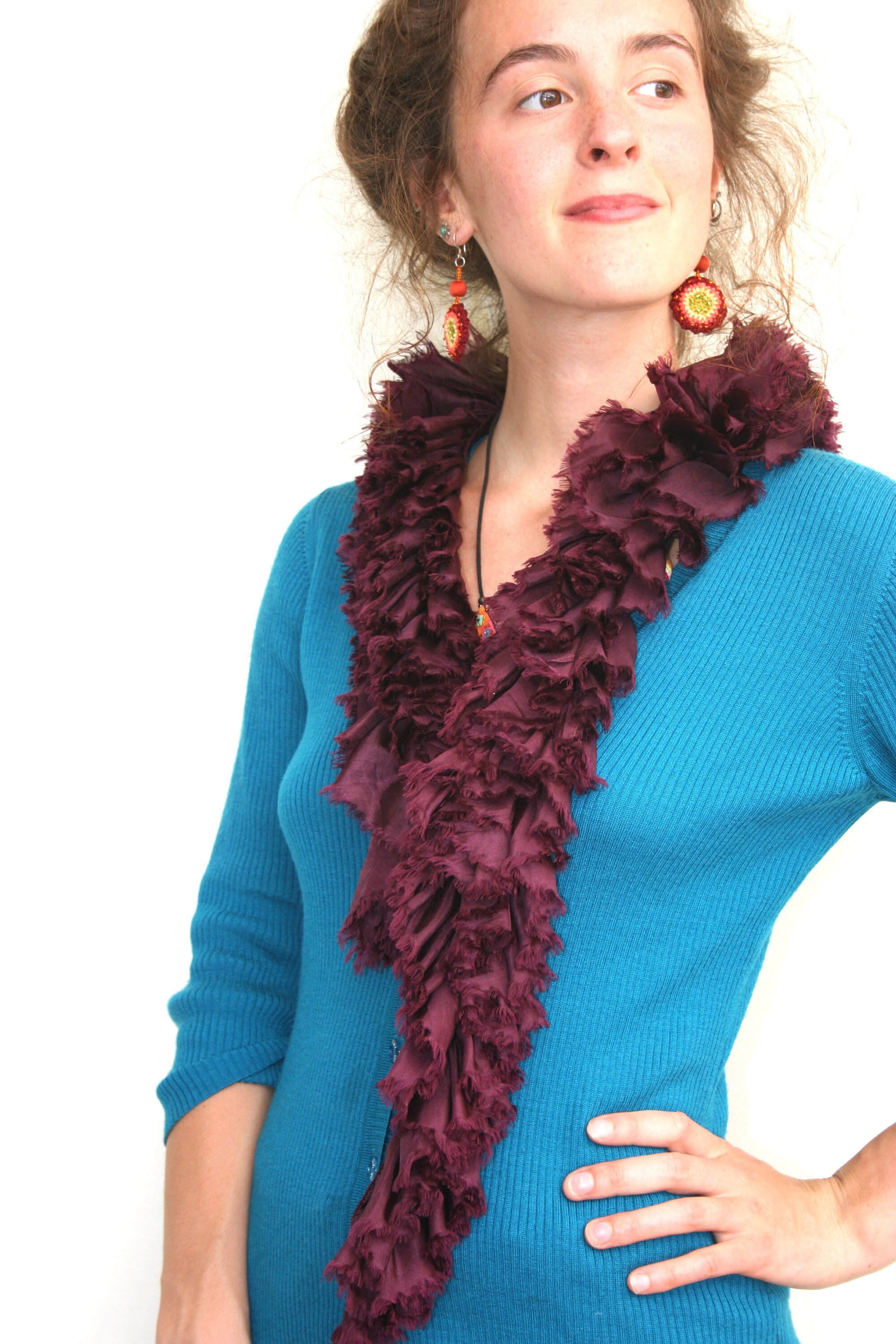 新発売 新商品 Red Ruffle Also Outfit. Any up Jazz to Silk Pure in Scarf 小物
