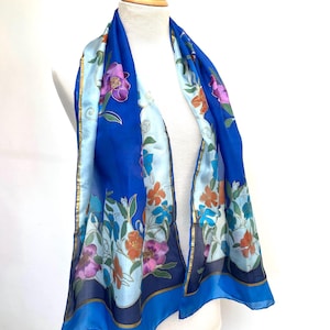 Hand-Painted Silk Scarf: Rambling Rose Design, Gold Outline