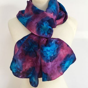 Blue and Plum hand-woven hand painted silk scarf