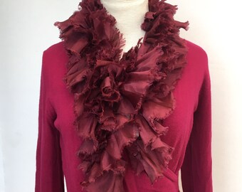 Red Ruffle Scarf in Pure Silk to Jazz up Any Outfit. Also